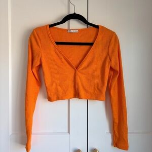 Zara Orange Long Sleeve Ribbed Crop Top | S